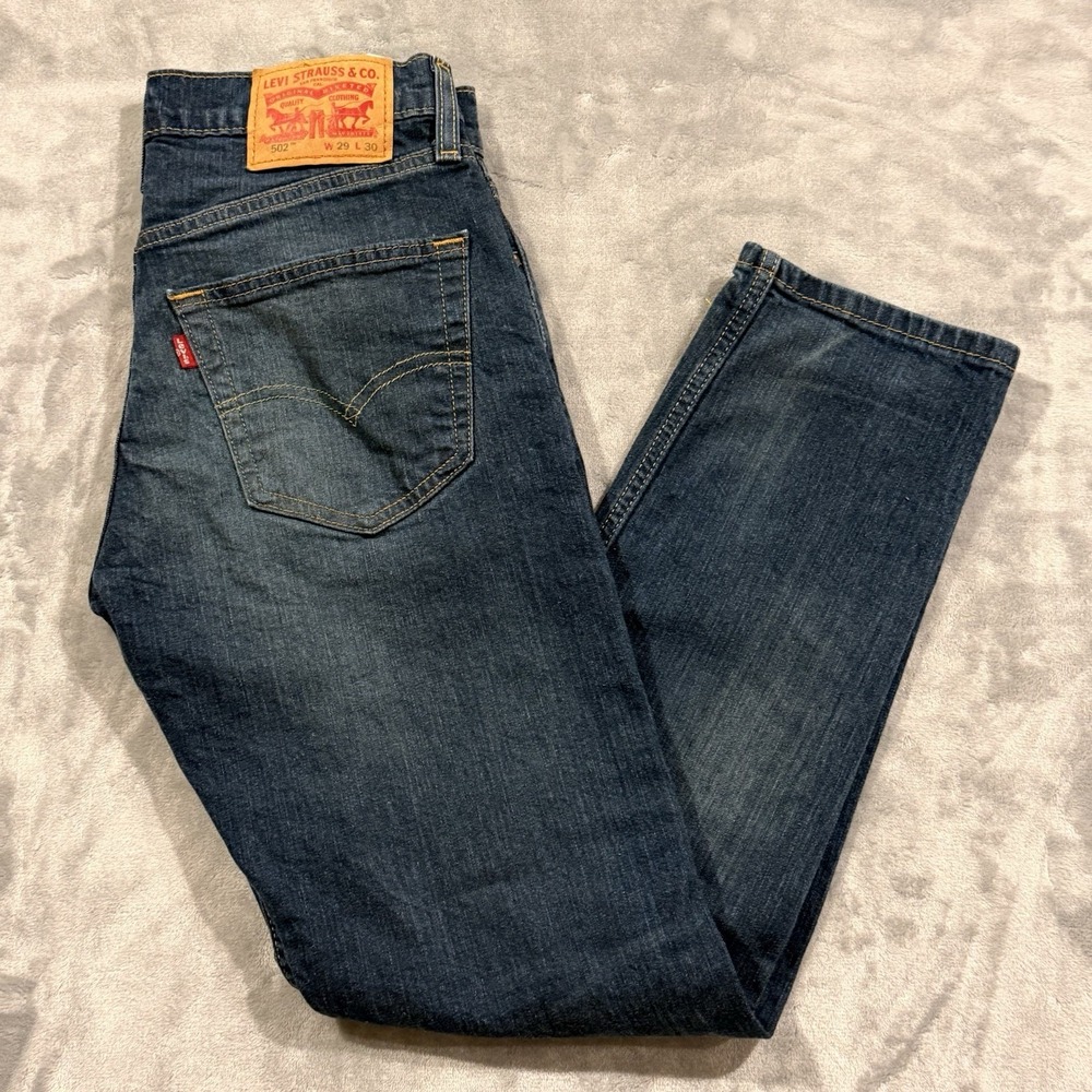 Levi's 502 Men's Jeans 29x30 Regular Fit Taper Legs Stretch Denim Blue
